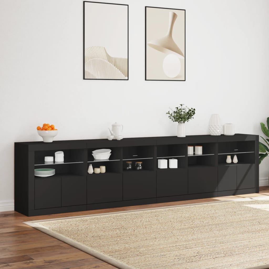 Credenza con Luci LED Nera 283x37x67 cm 3209017