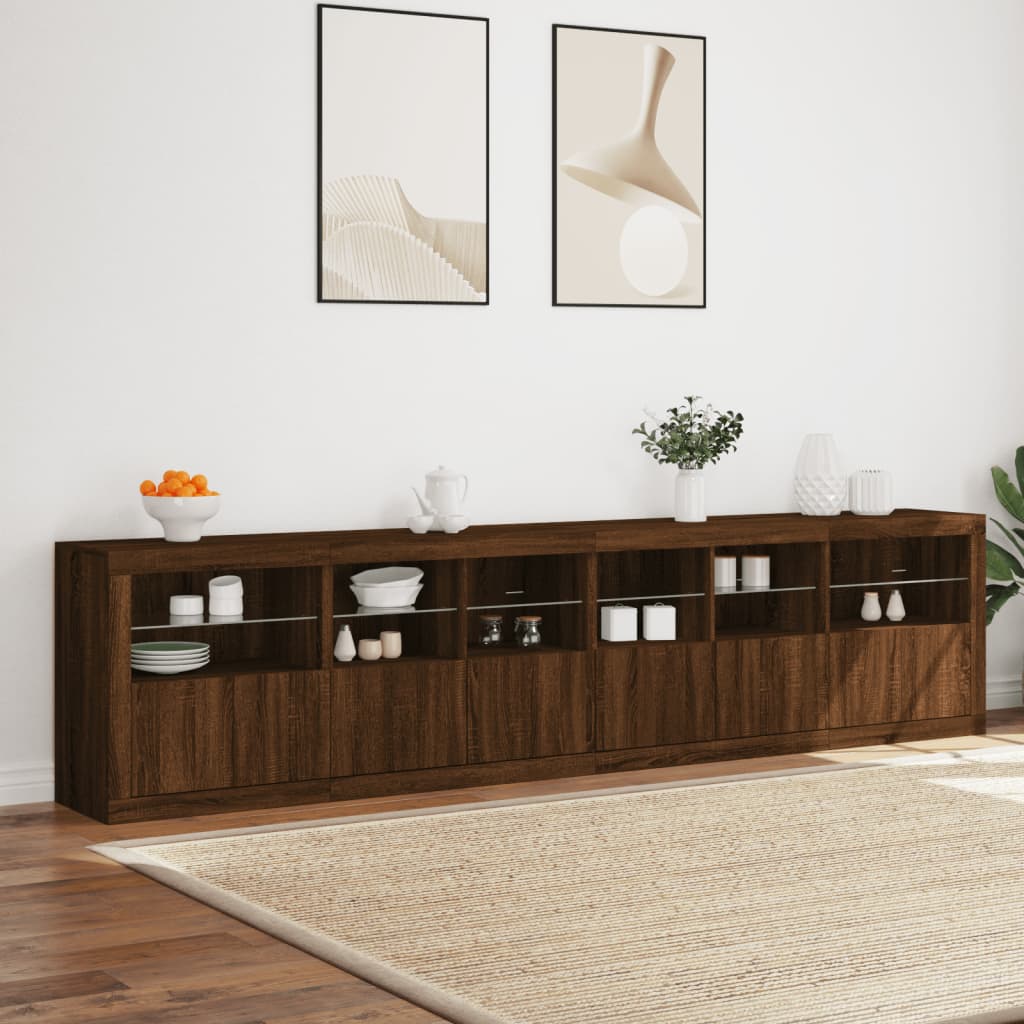 Credenza con Luci LED Rovere Marrone 283x37x67 cm 3209022