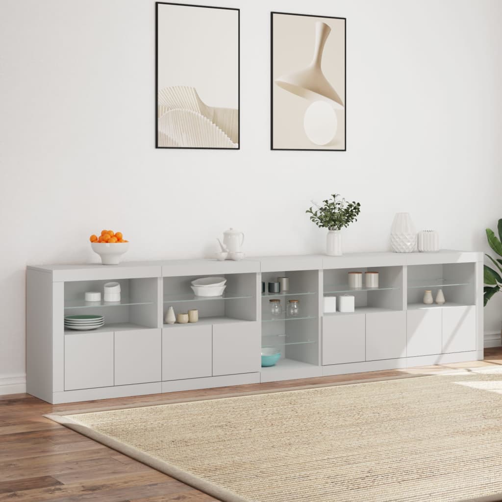 Credenza con Luci LED Bianca 283x37x67 cm 3209023