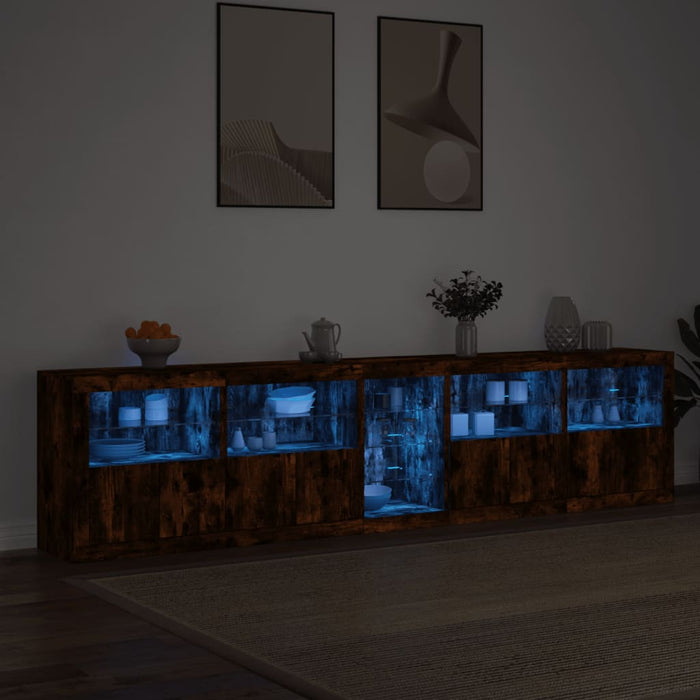 Credenza con Luci LED Rovere Fumo 283x37x67 cm 3209027