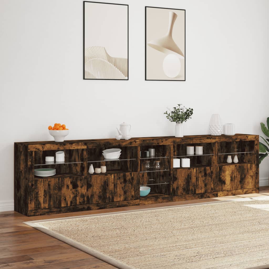 Credenza con Luci LED Rovere Fumo 283x37x67 cm 3209027