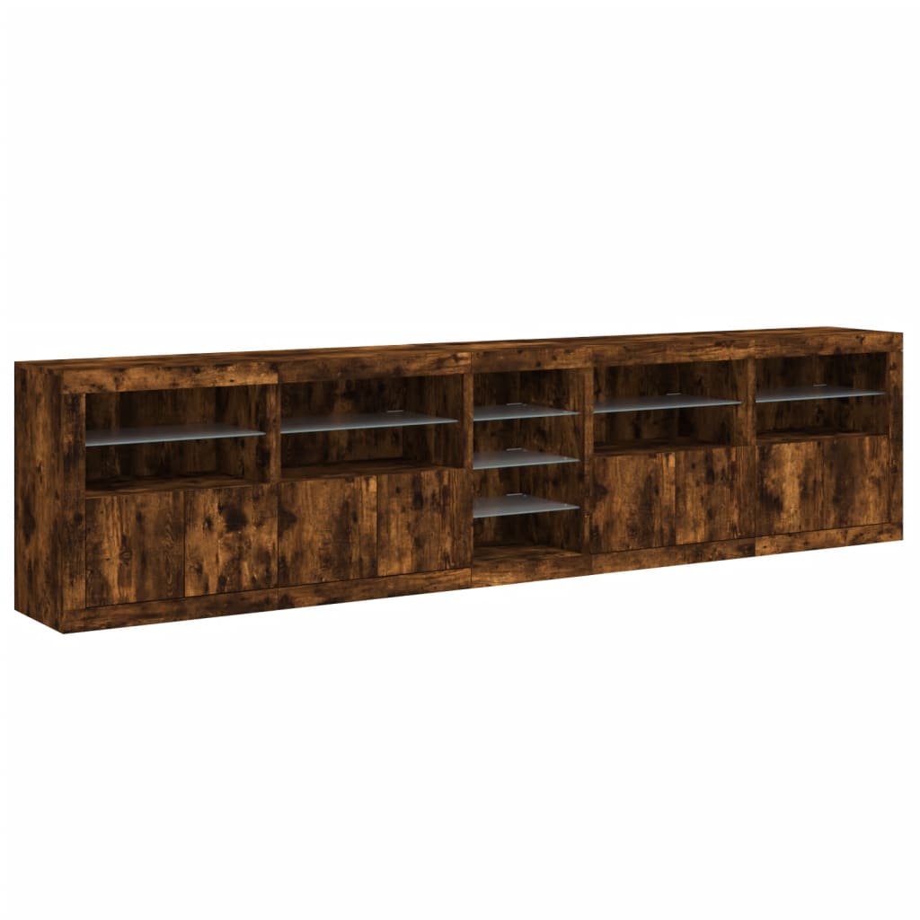 Credenza con Luci LED Rovere Fumo 283x37x67 cm 3209027