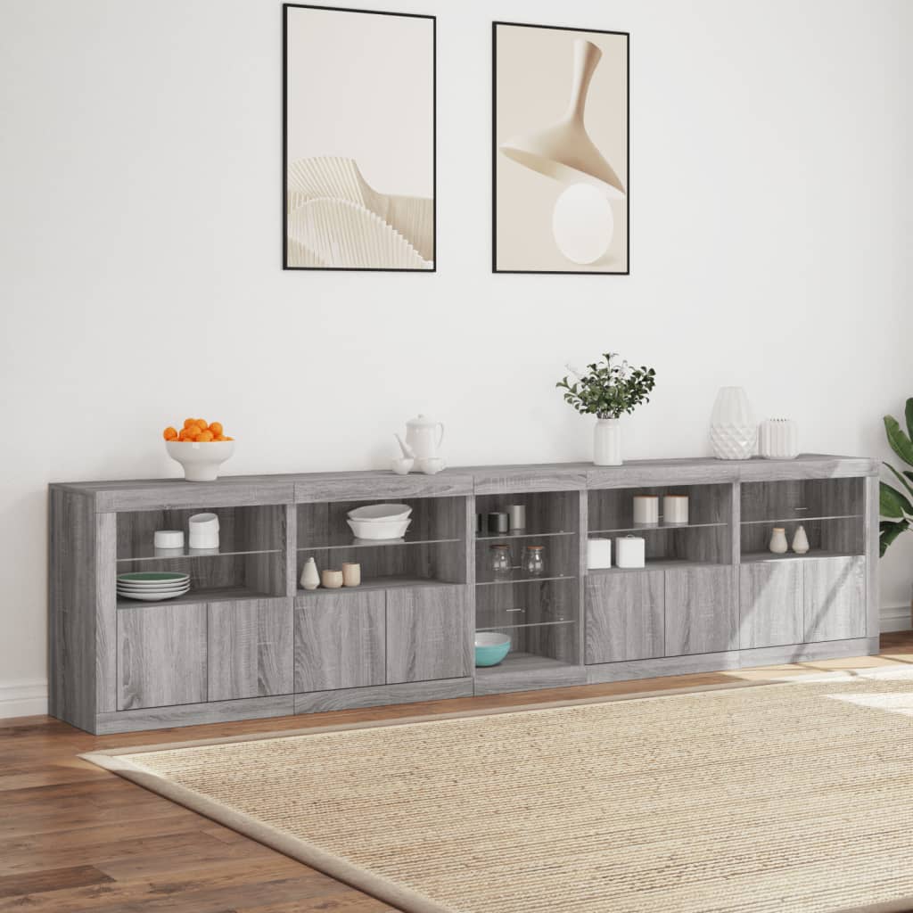 Credenza con Luci LED Grigio Sonoma 283x37x67 cm 3209028