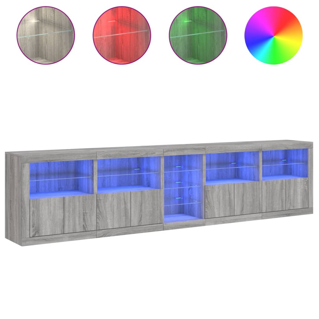 Credenza con Luci LED Grigio Sonoma 283x37x67 cm 3209028