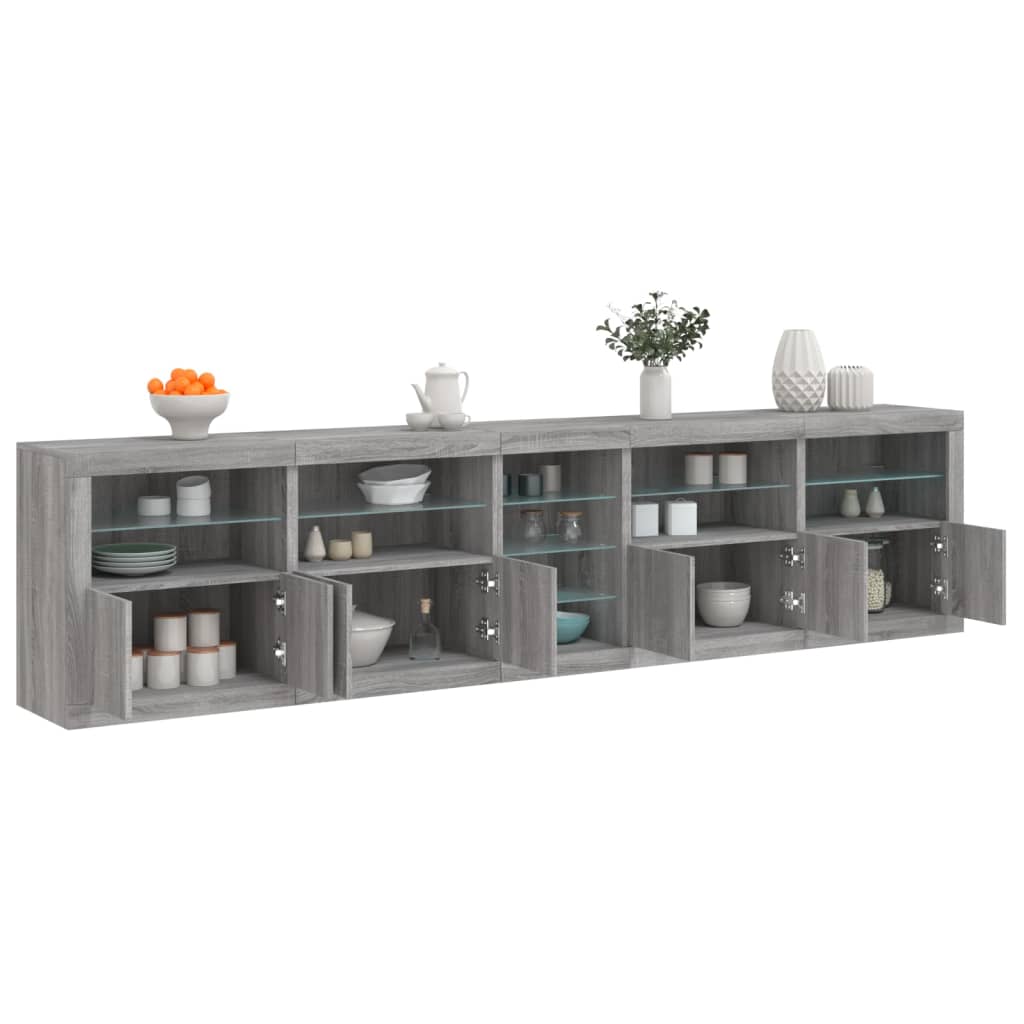 Credenza con Luci LED Grigio Sonoma 283x37x67 cm 3209028