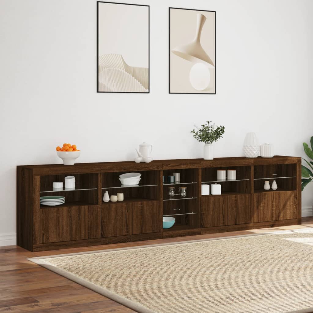 Credenza con Luci LED Rovere Marrone 283x37x67 cm 3209029