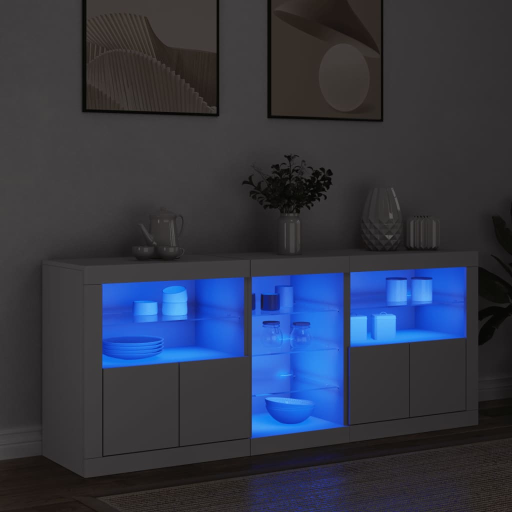 Credenza con Luci LED Bianca 162x37x67 cm 3209030