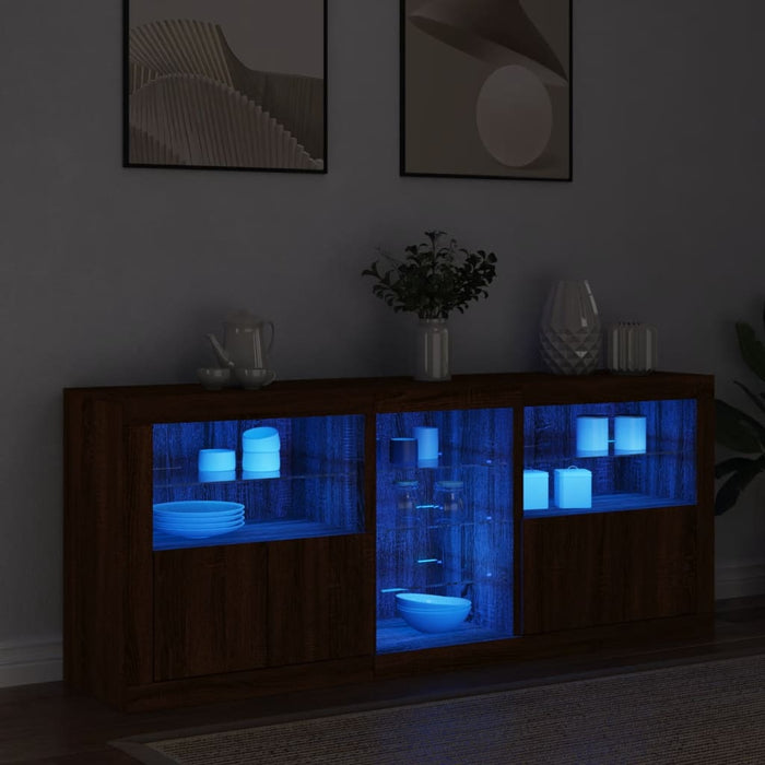 Credenza con Luci LED Rovere Marrone 162x37x67 cm 3209036