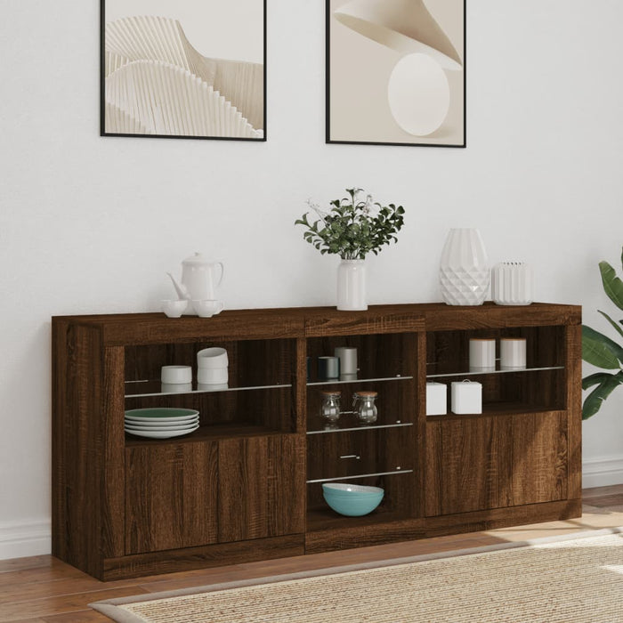 Credenza con Luci LED Rovere Marrone 162x37x67 cm 3209036