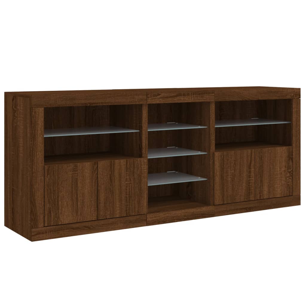 Credenza con Luci LED Rovere Marrone 162x37x67 cm 3209036