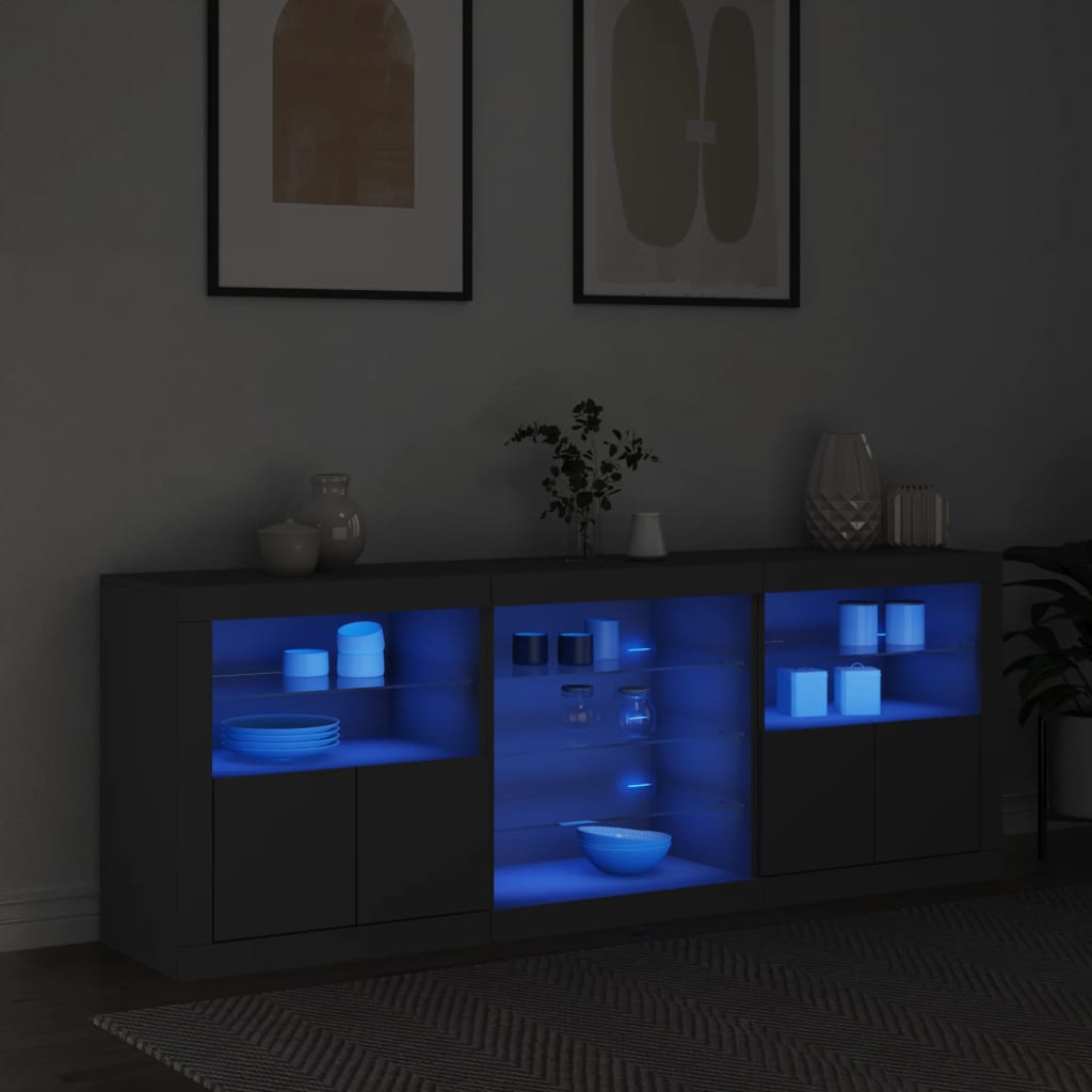 Credenza con Luci LED Nera 181,5x37x67 cmcod mxl 86013