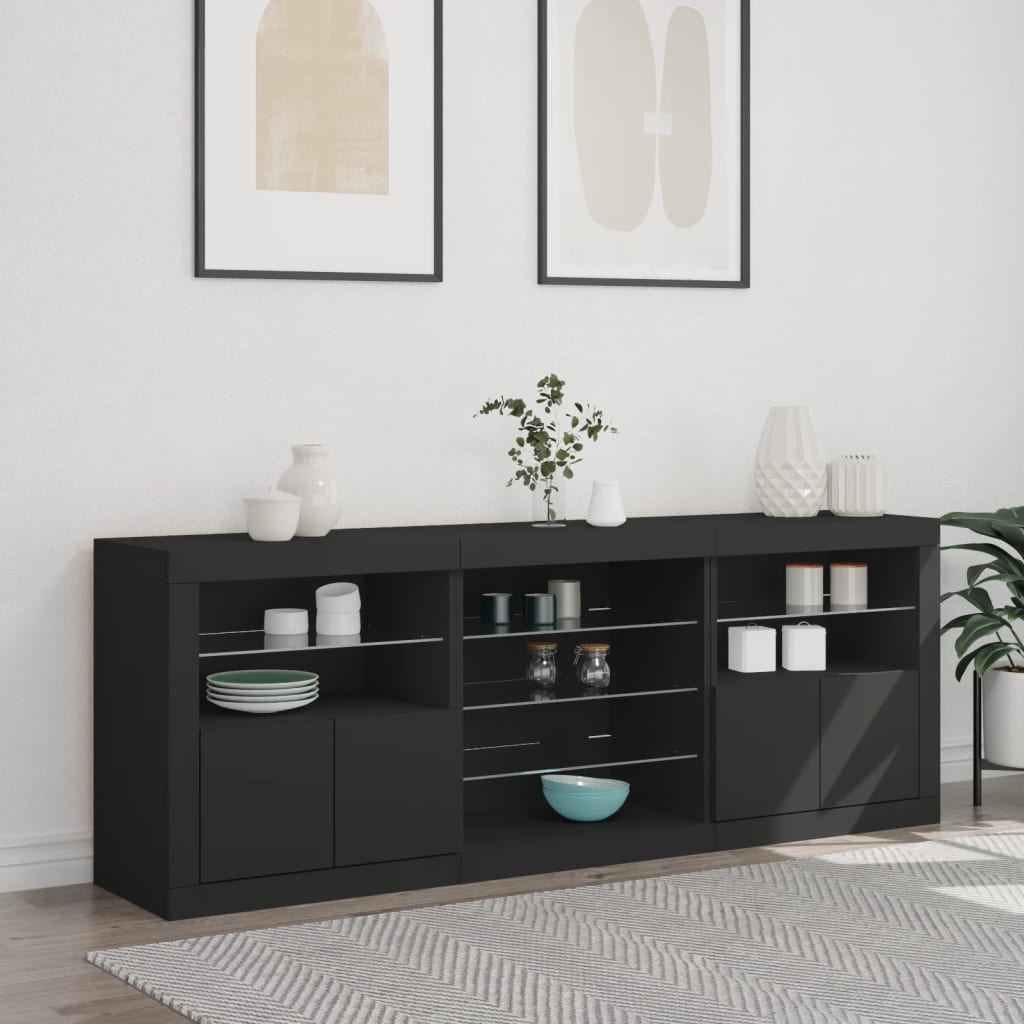 Credenza con Luci LED Nera 181,5x37x67 cm 3209038