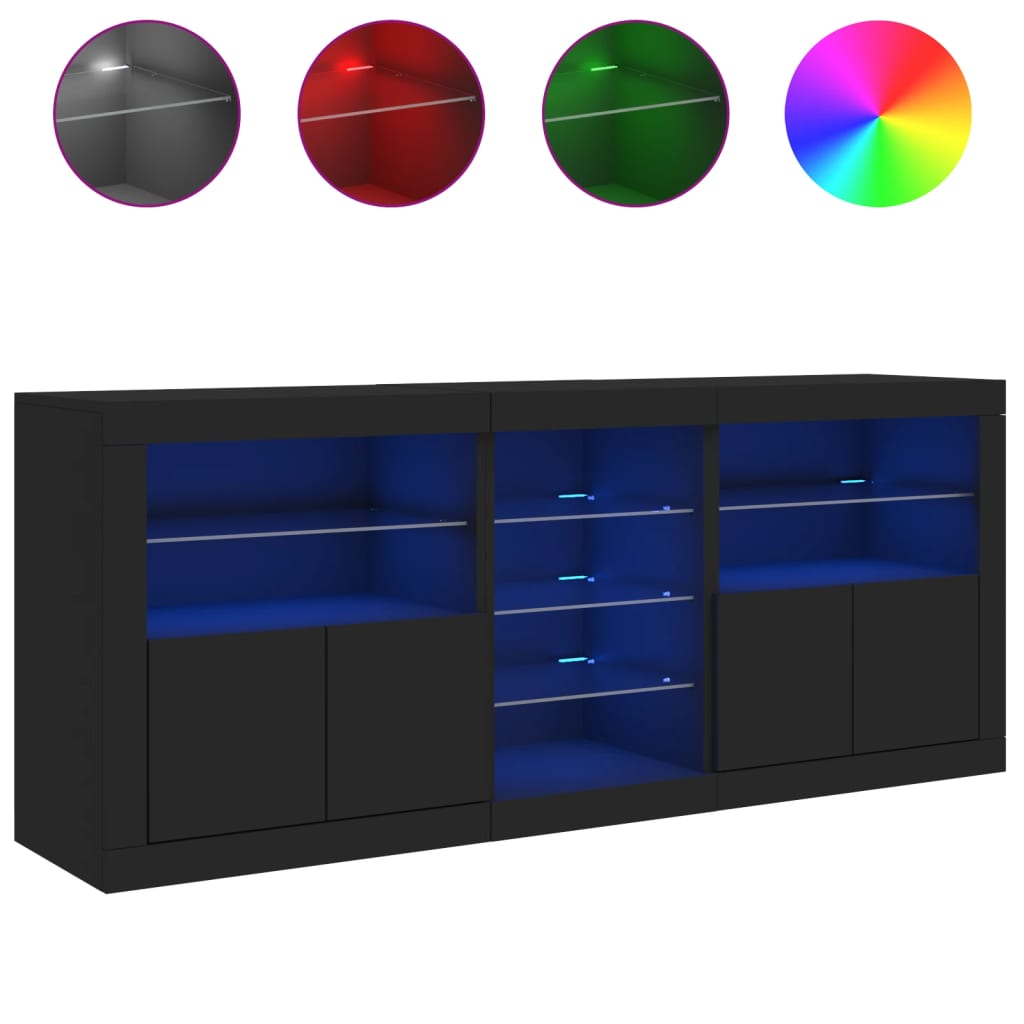 Credenza con Luci LED Nera 181,5x37x67 cm 3209038