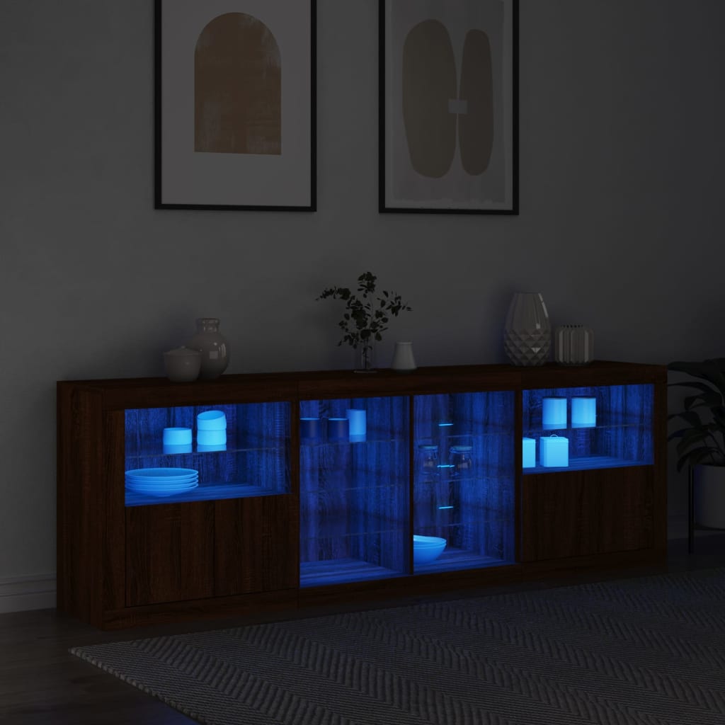 Credenza con Luci LED Rovere Marrone 202x37x67 cm 3209050