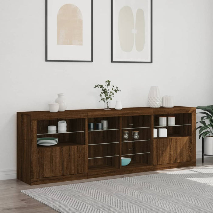 Credenza con Luci LED Rovere Marrone 202x37x67 cm 3209050