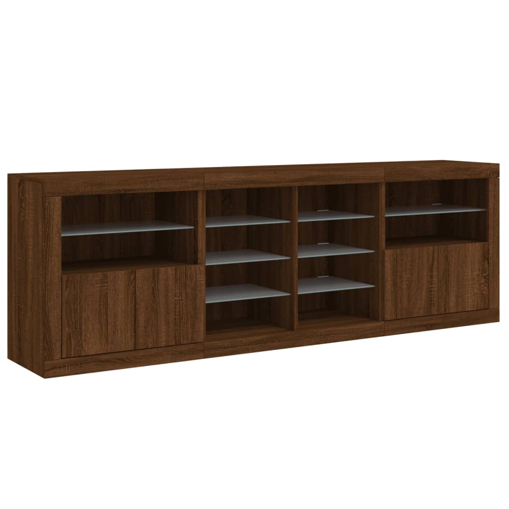 Credenza con Luci LED Rovere Marrone 202x37x67 cm 3209050