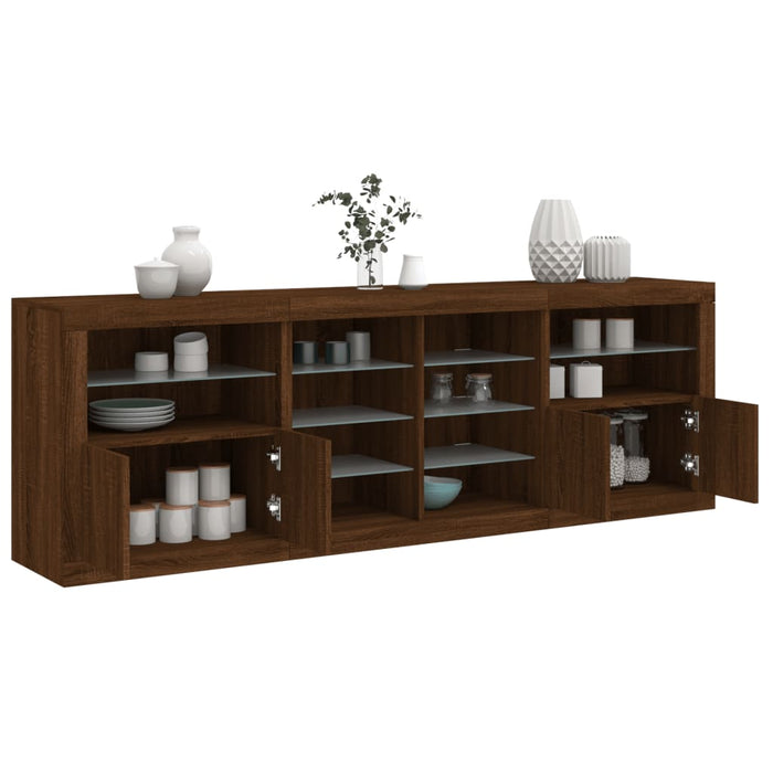 Credenza con Luci LED Rovere Marrone 202x37x67 cm 3209050