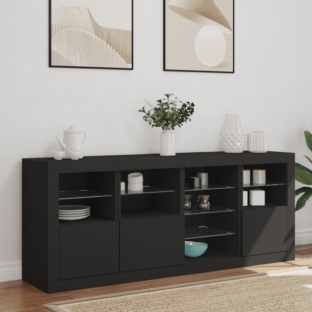 Credenza con Luci LED Nera 164x37x67 cmcod mxl 85873