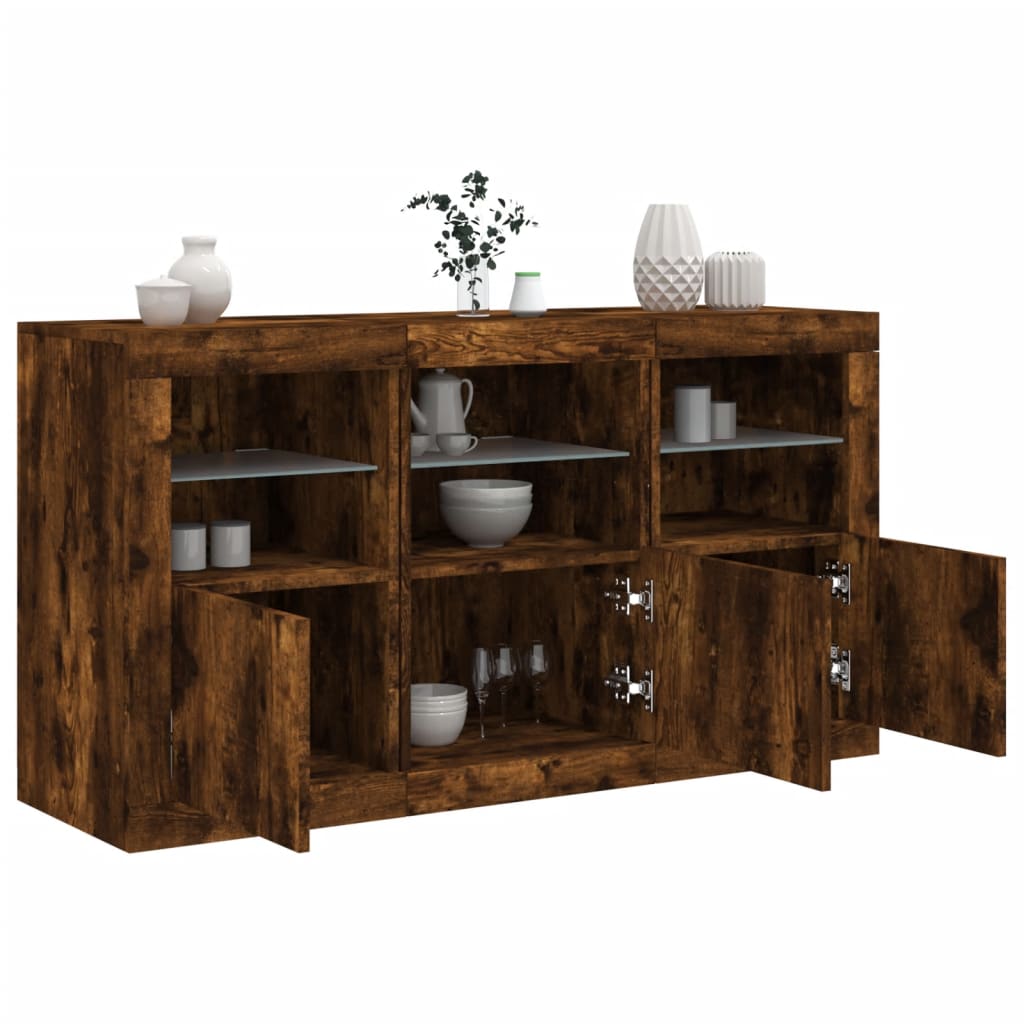 Credenza con Luci LED Rovere Fumo 123x37x67 cm 3209062