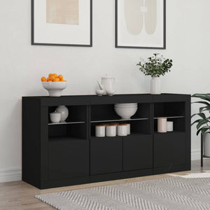 Credenza con Luci LED Nera 142,5x37x67 cmcod mxl 109636