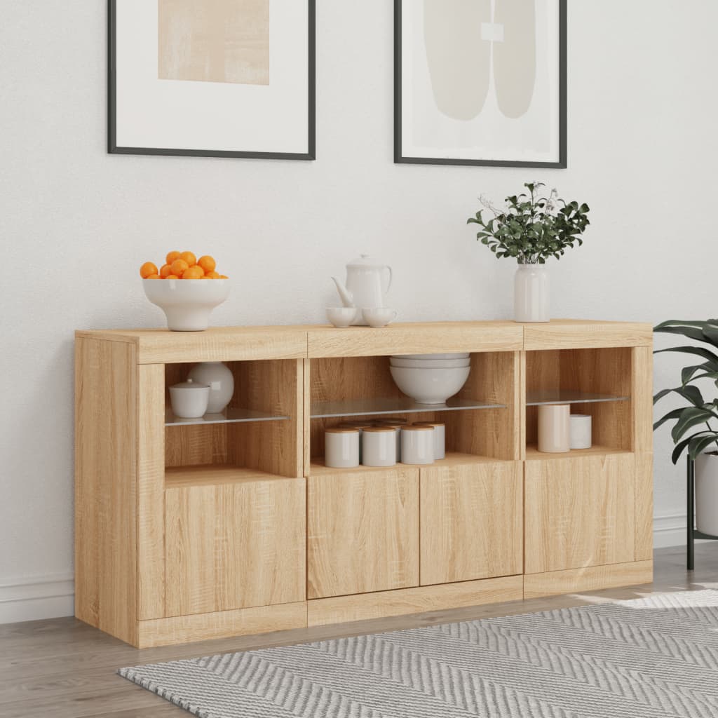 Credenza con Luci LED Rovere Sonoma 142,5x37x67 cm 3209067