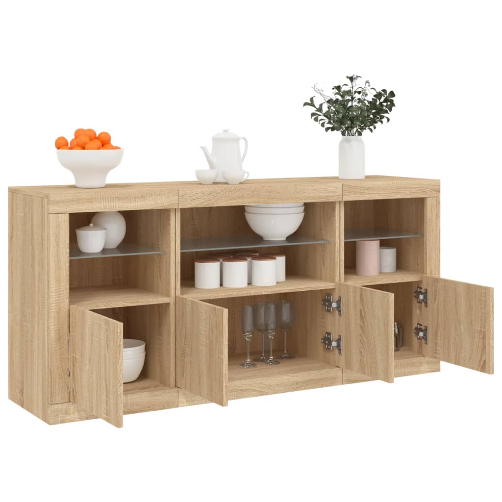 Credenza con Luci LED Rovere Sonoma 142,5x37x67 cm 3209067