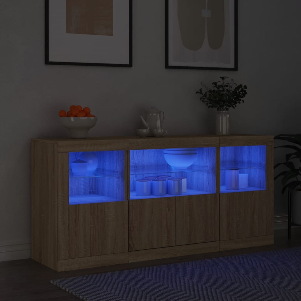 Credenza con Luci LED Rovere Sonoma 142,5x37x67 cm 3209067