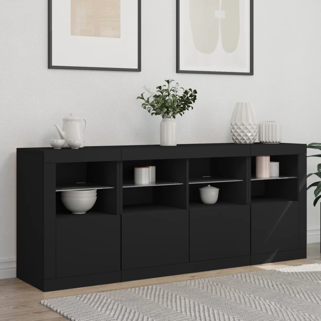 Credenza con Luci LED Nera 163x37x67 cmcod mxl 85876