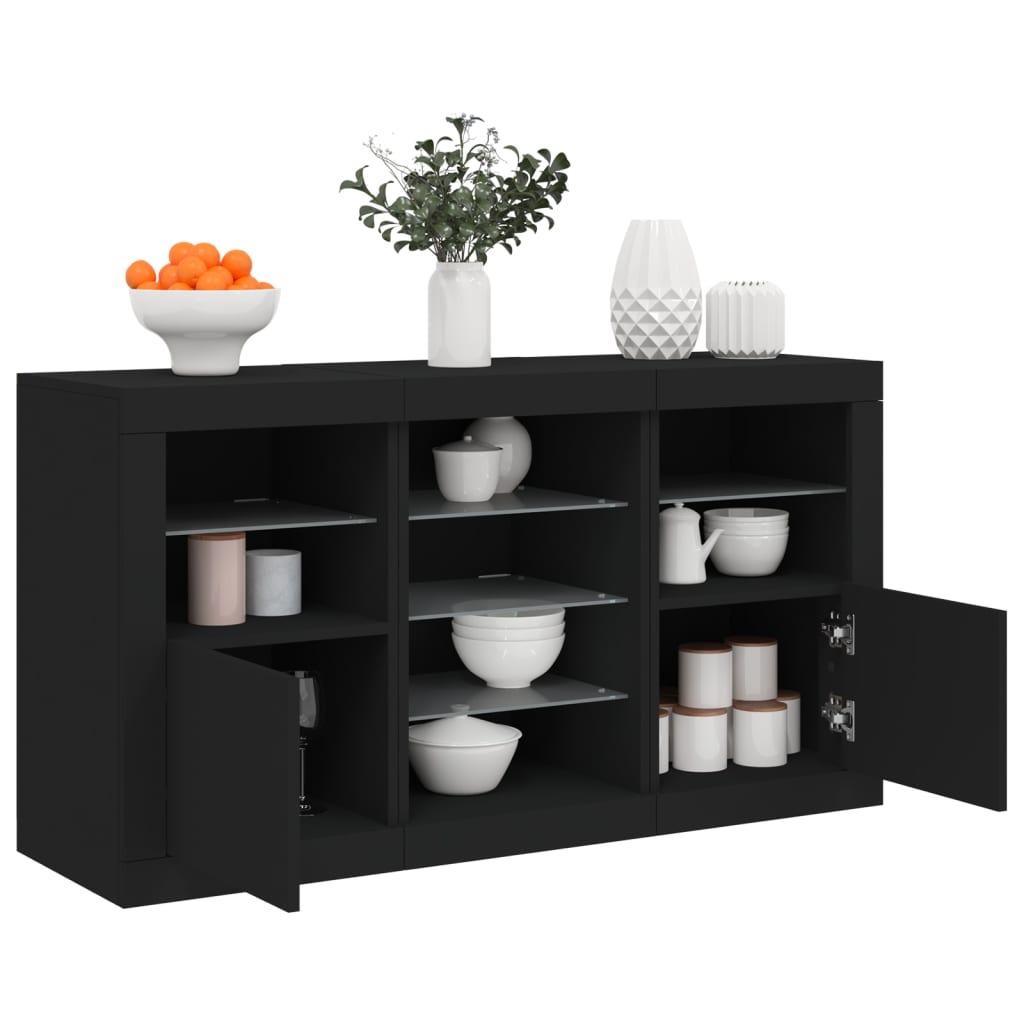 Credenza con Luci LED Nera 123x37x67 cm 3209080