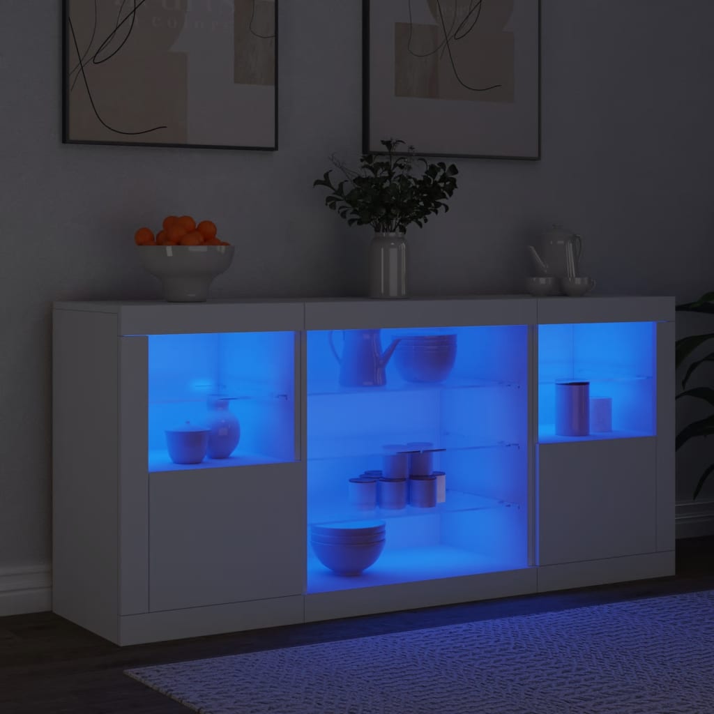 Credenza con Luci LED Bianca 142,5x37x67 cm 3209086