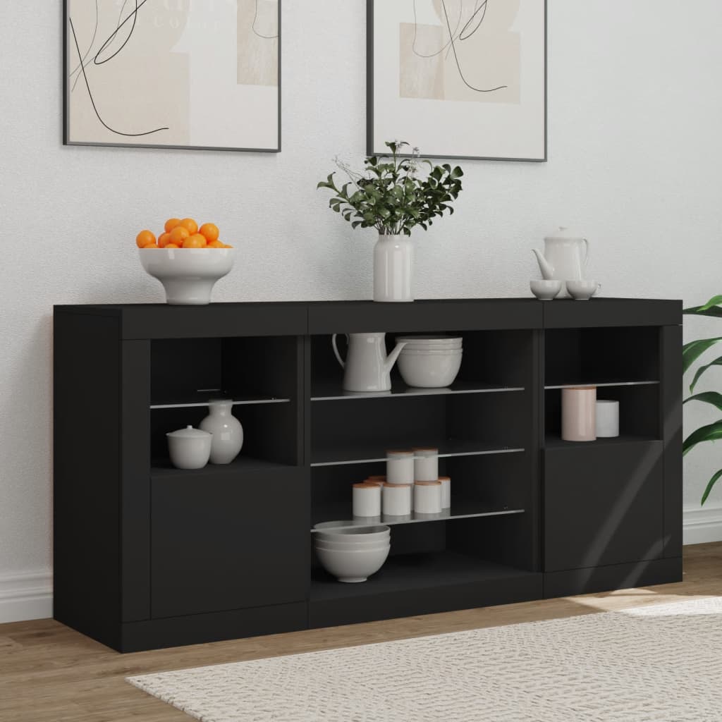 Credenza con Luci LED Nera 142,5x37x67 cm 3209087