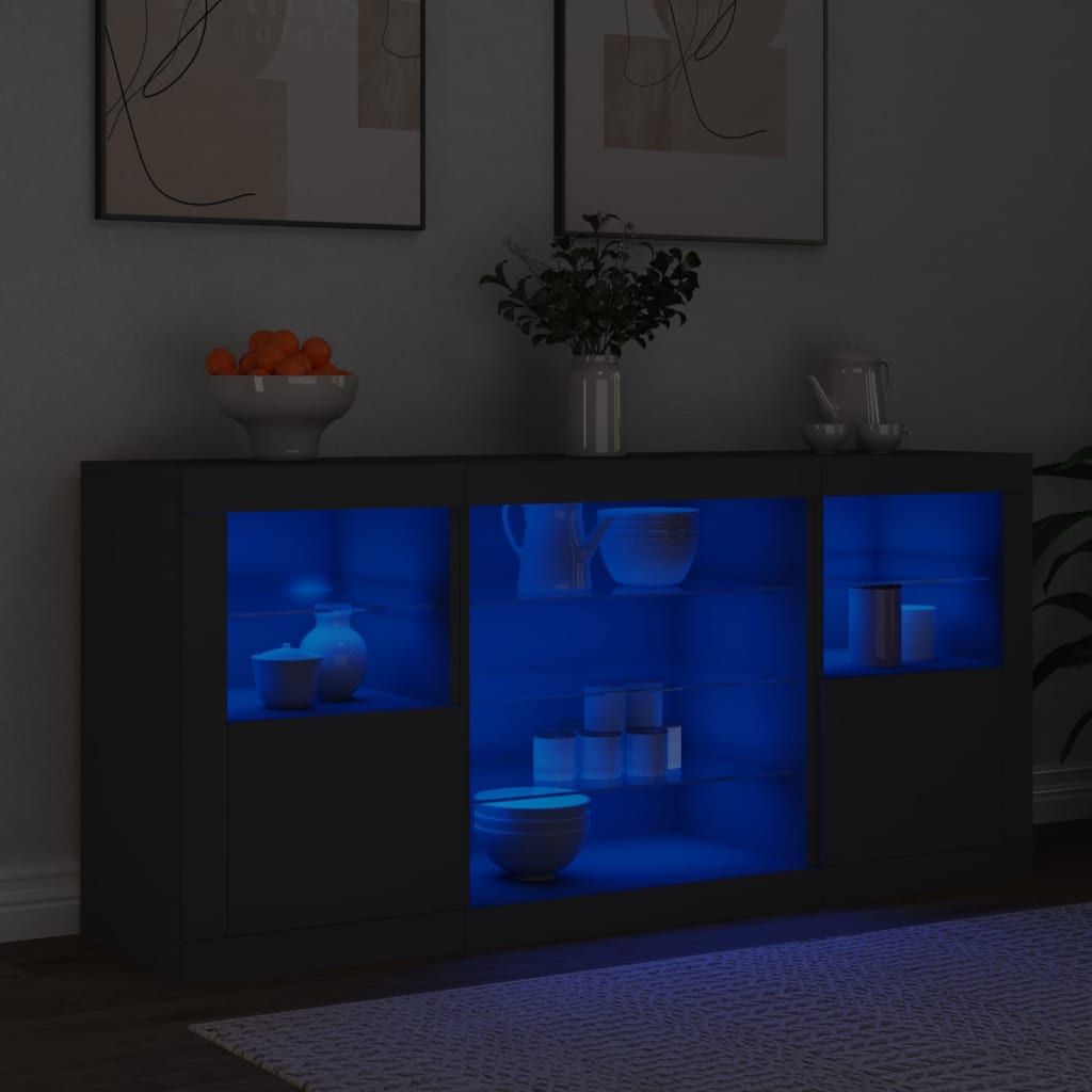 Credenza con Luci LED Nera 142,5x37x67 cm 3209087