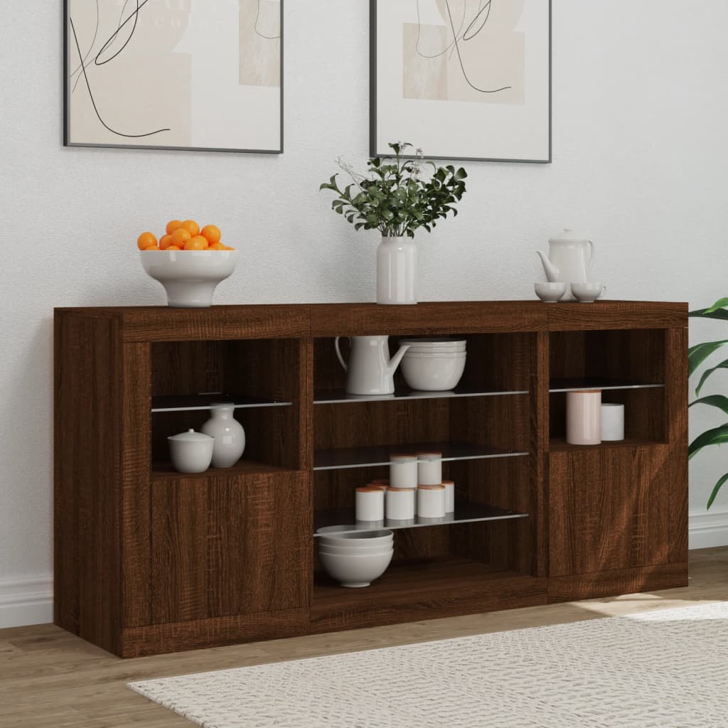 Credenza con Luci LED Rovere Marrone 142,5x37x67 cm 3209092