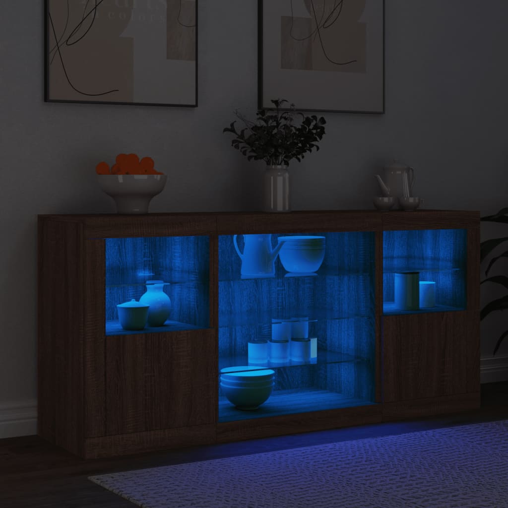 Credenza con Luci LED Rovere Marrone 142,5x37x67 cm 3209092