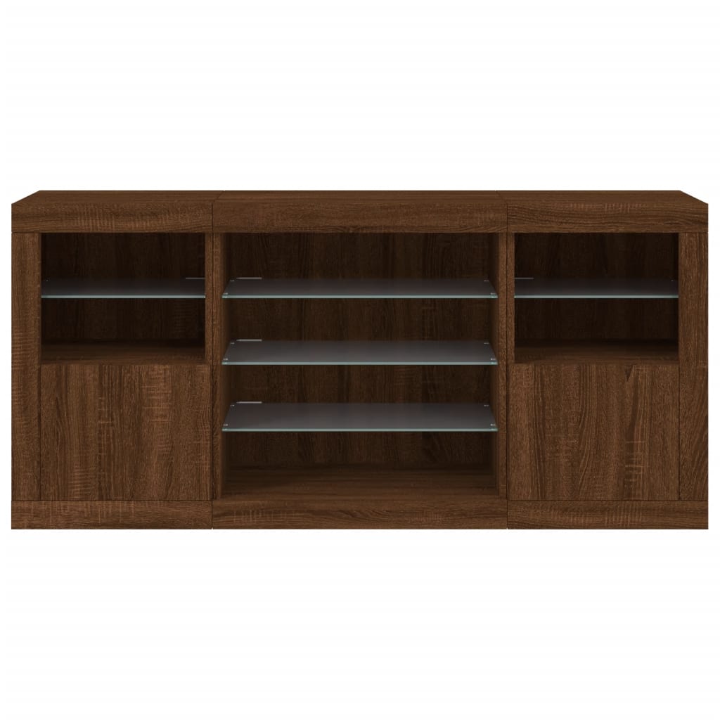 Credenza con Luci LED Rovere Marrone 142,5x37x67 cm 3209092