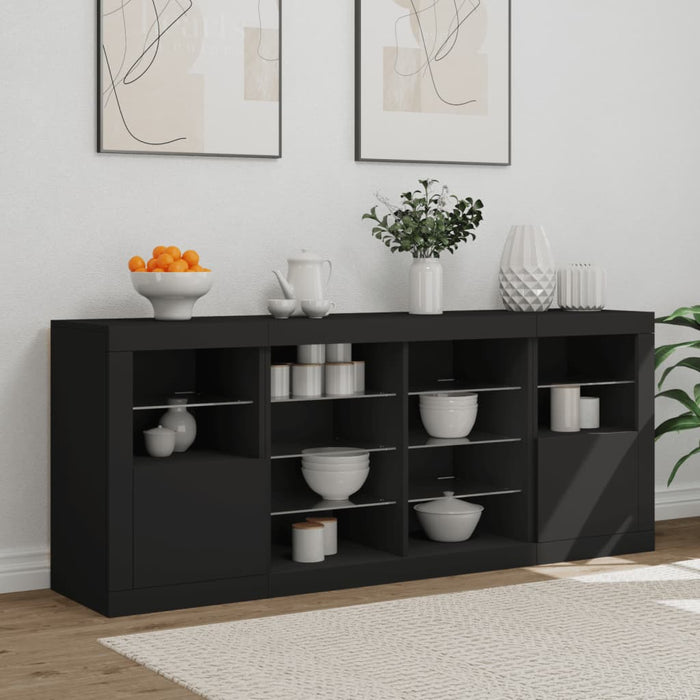 Credenza con Luci LED Nera 163x37x67 cmcod mxl 134003