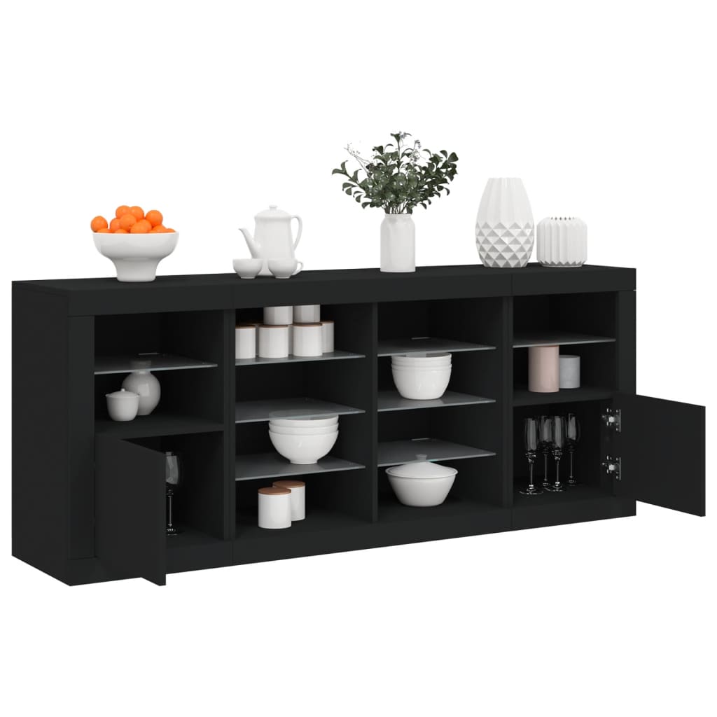 Credenza con Luci LED Nera 163x37x67 cmcod mxl 134003