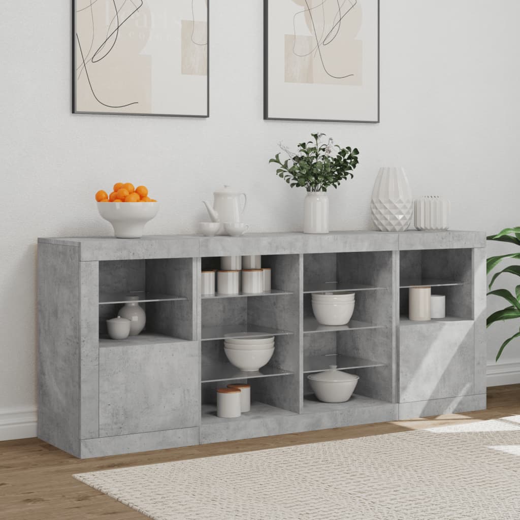 Credenza con Luci LED Grigio Cemento 163x37x67 cm 3209096