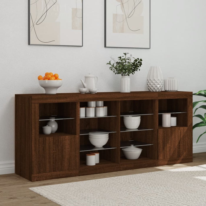 Credenza con Luci LED Rovere Marrone 163x37x67 cm 3209099