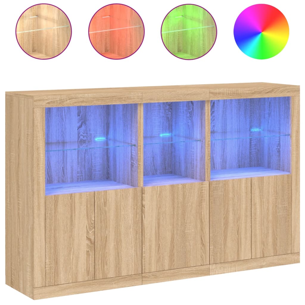 Credenza con Luci LED Rovere Sonoma 162x37x100 cm 3209144