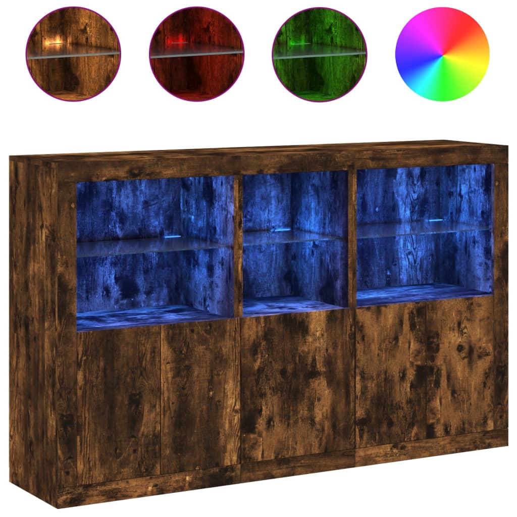 Credenza con Luci LED Rovere Fumo 162x37x100 cm 3209146