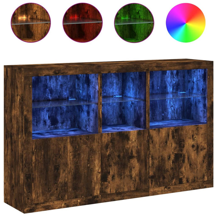 Credenza con Luci LED Rovere Fumo 162x37x100 cm 3209146