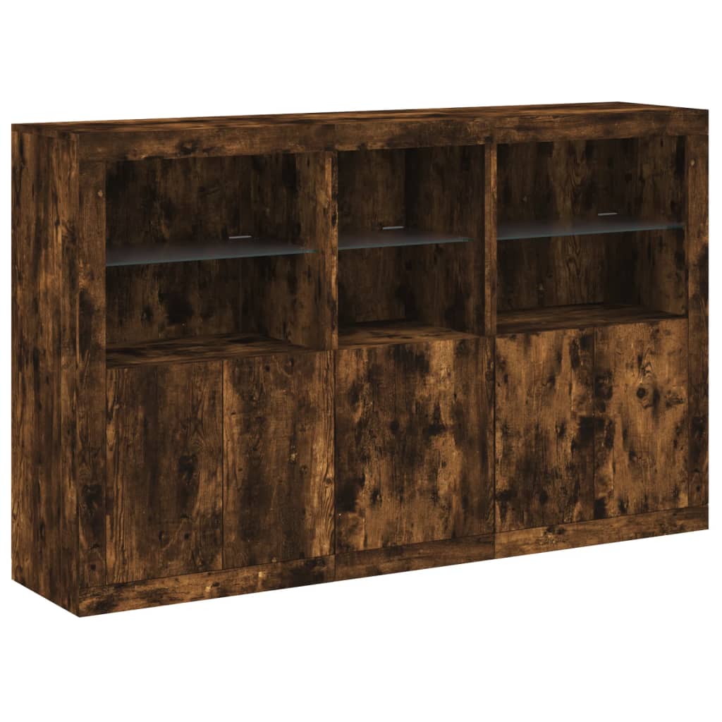 Credenza con Luci LED Rovere Fumo 162x37x100 cm 3209146