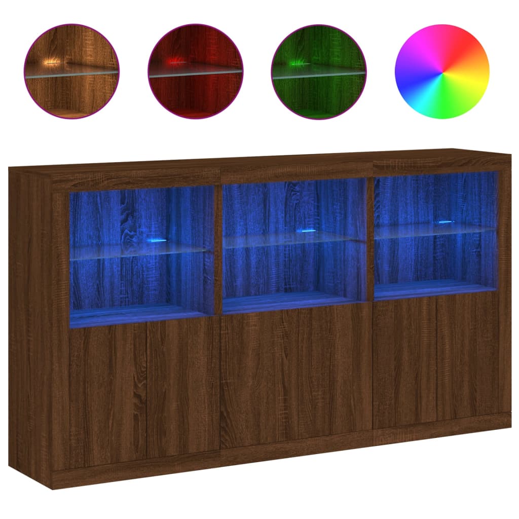 Credenza con Luci LED Rovere Marrone 181,5x37x100 cm 3209155