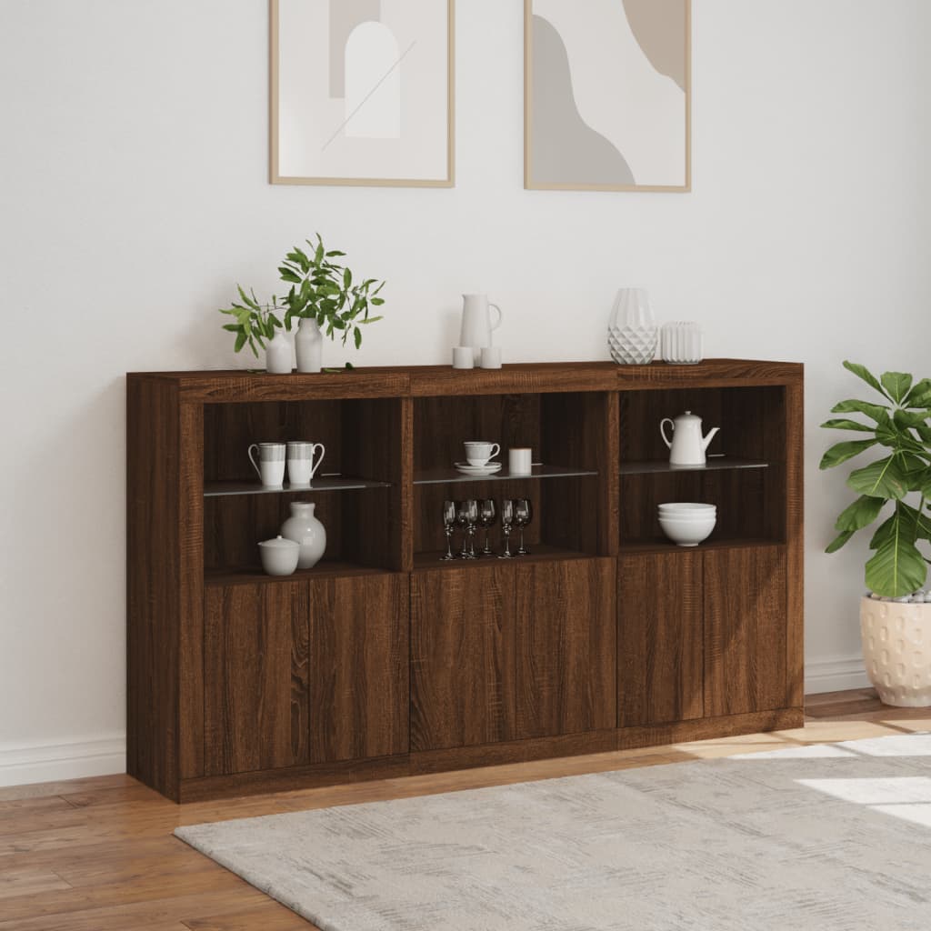 Credenza con Luci LED Rovere Marrone 181,5x37x100 cm 3209155