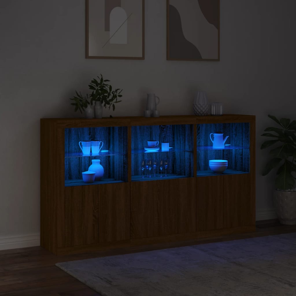 Credenza con Luci LED Rovere Marrone 181,5x37x100 cm 3209155