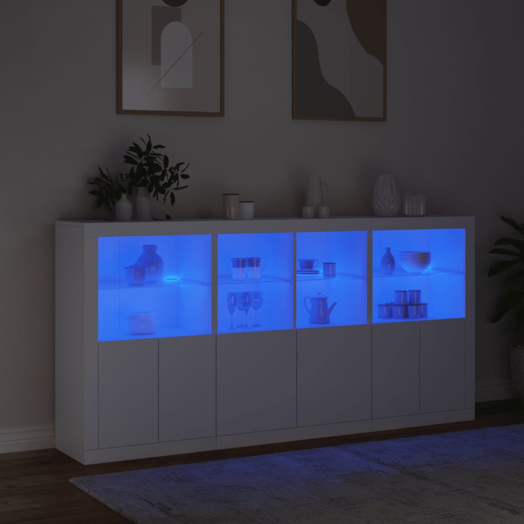 Credenza con Luci LED Bianca 202x37x100 cm 3209156