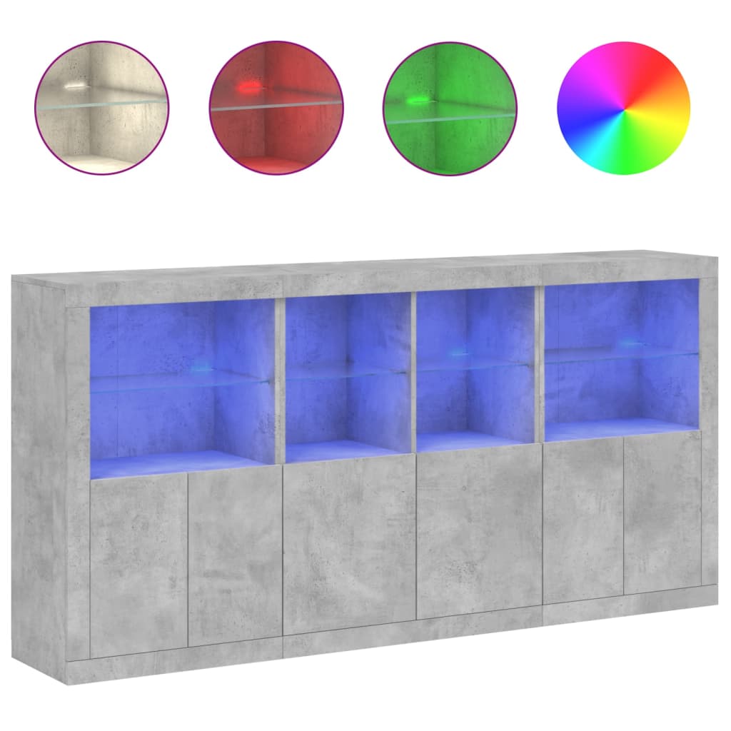 Credenza con Luci LED Grigio Cemento 202x37x100 cm 3209159