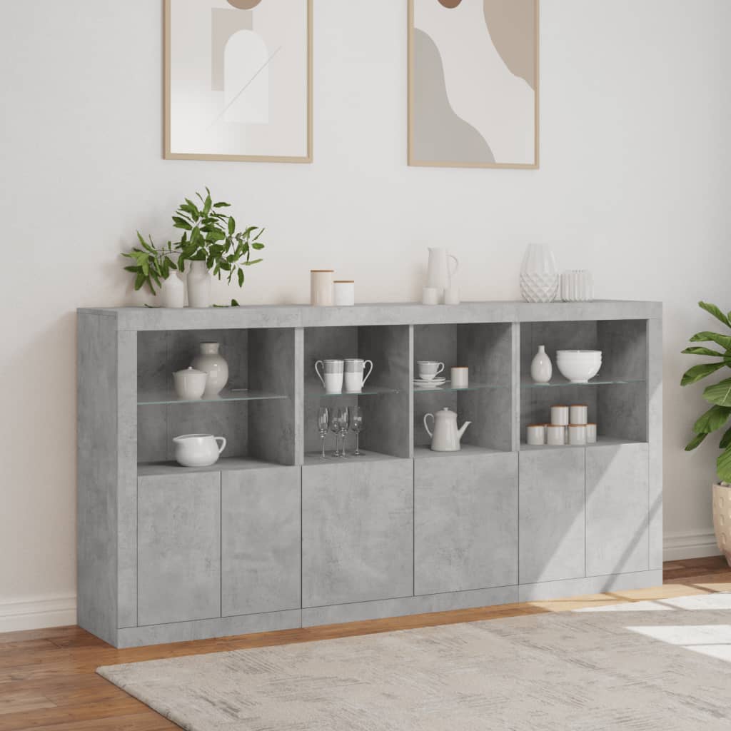 Credenza con Luci LED Grigio Cemento 202x37x100 cm 3209159