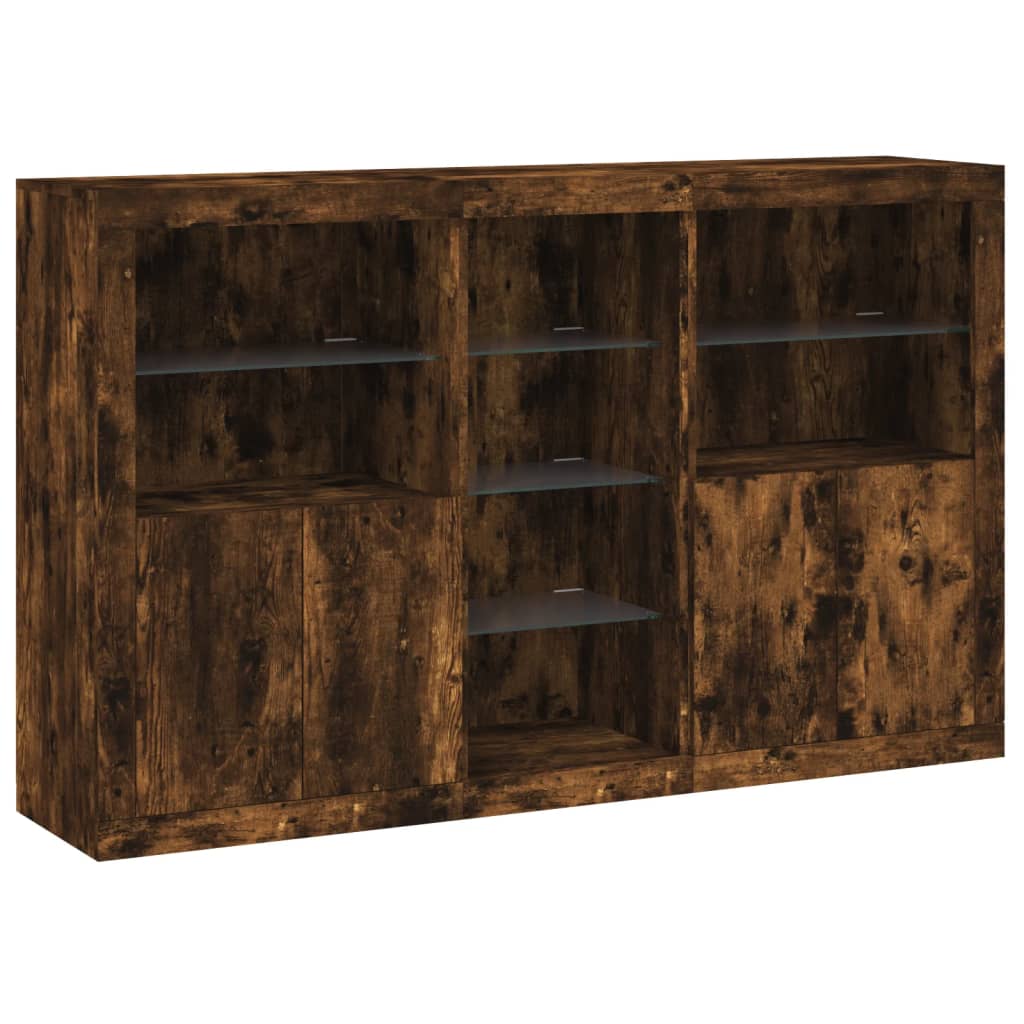 Credenza con Luci LED Rovere Fumo 162x37x100 cm 3209174